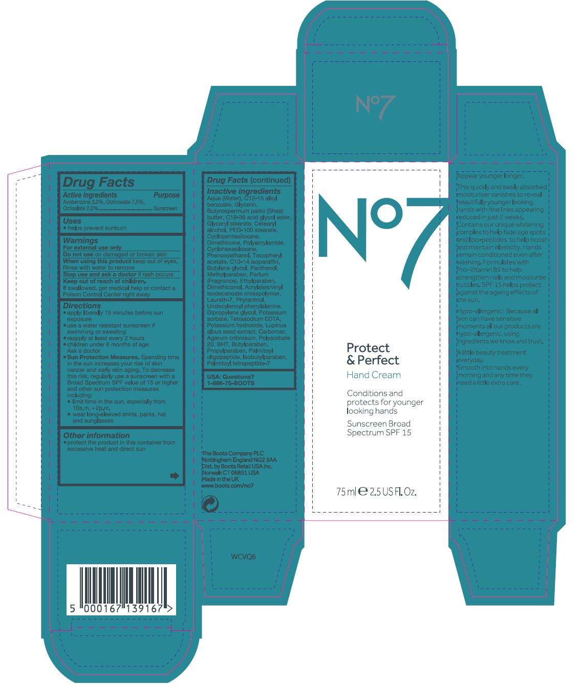 No7 Protect and Perfect Hand Cream Sunscreen Broad Spectrum SPF 15